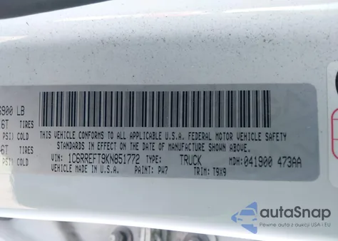 2019 Ram 1500 Big Horn/Lone Star 4X2 5'7 Box from USA, damaged, VIN 1C6RREFT9KN851772